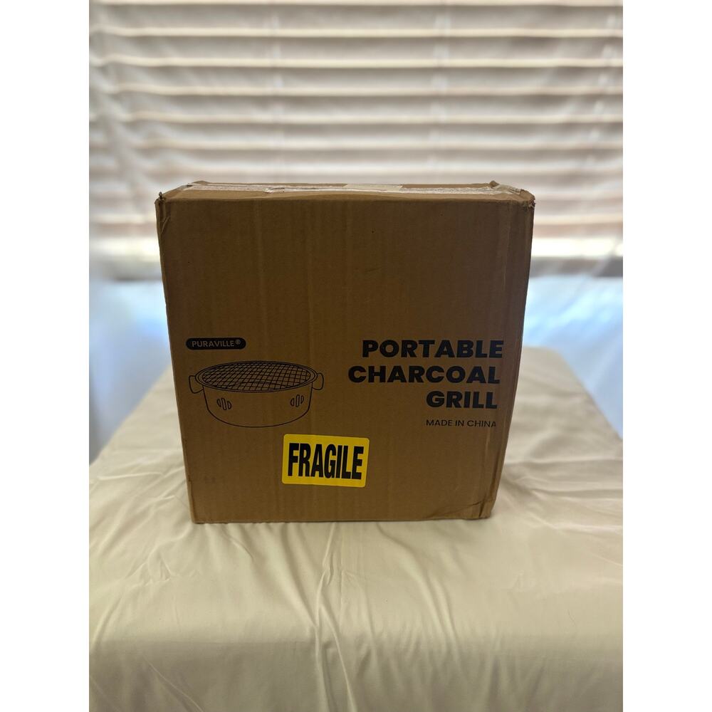 NIB Puraville Portable Charcoal Grill Mini 13.7" Tabletop Camping BBQ White